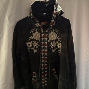 Johnny Was Embroidered Black Hoodie with Floral Design